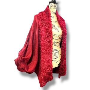 VERTIGO Red Eyelash Fringe Cocoon Sweater M NEW WITHOUT TAGS